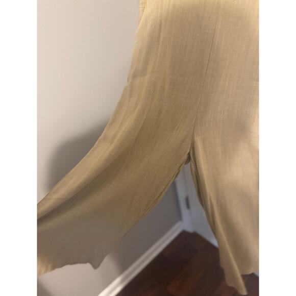 Polly Linen Tan Boho Minimalist Jumpsuit Button Front Wide Leg Sz: 14 - Picture 3 of 5